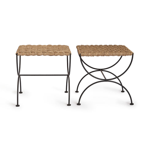 Metal & seagrass accent stool
