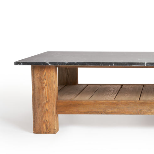 Marble and rustic wood coffee table