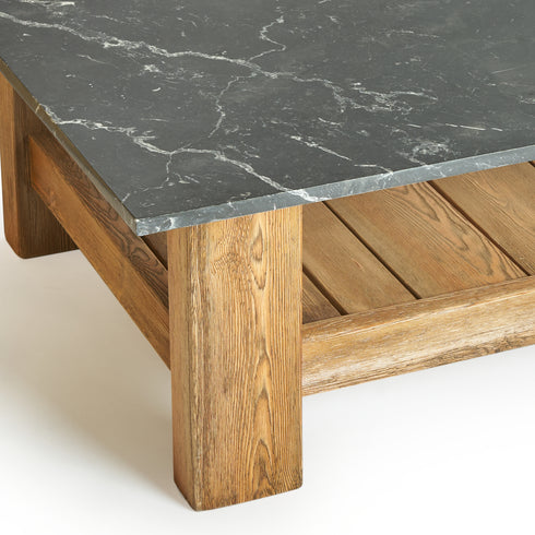 Marble and rustic wood coffee table