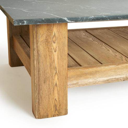 Marble and rustic wood coffee table