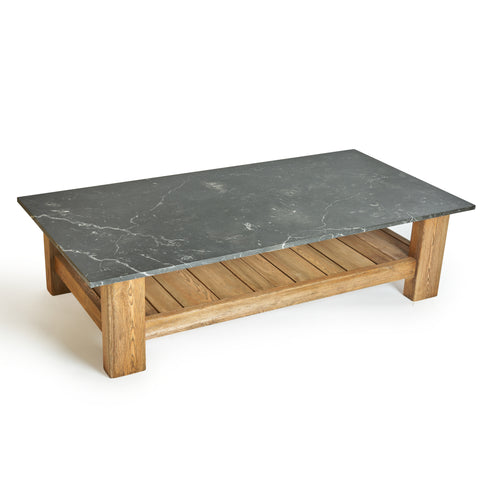 Marble and rustic wood coffee table