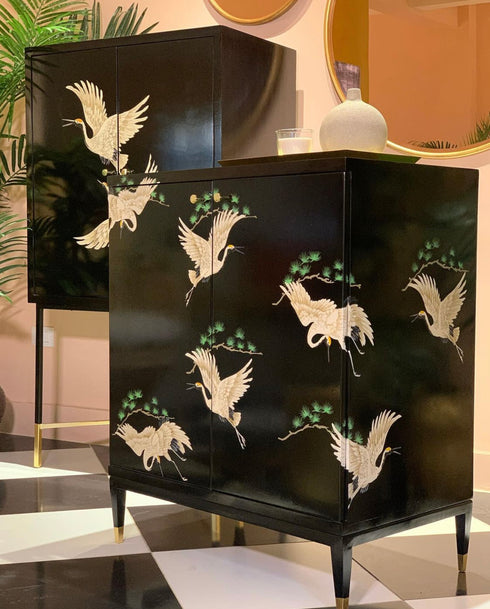 Hand Painted Birds Cabinet